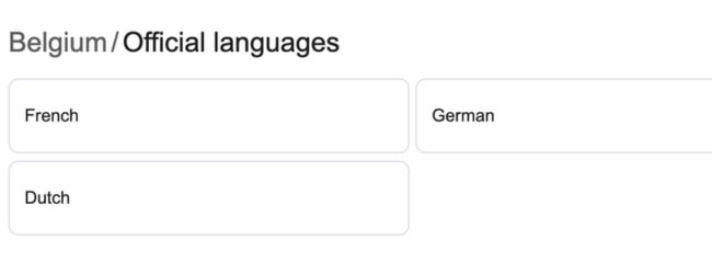 Belgium official languages (French, German, and Dutch)