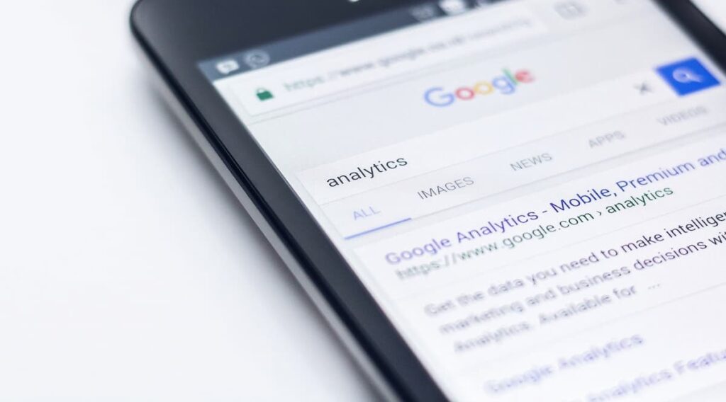 A google search for analytics to demonstrate the search for why should I avoid duplicate meta descriptions